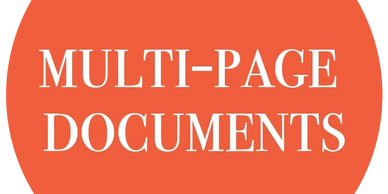 Orange circle with white text saying 'MULTI-PAGE DOCUMENTS'.