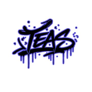 Graffiti-style text saying 'TEAS' with blue drip effects.