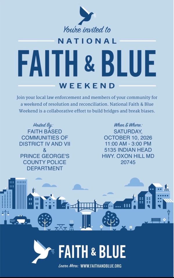 Invitation to National Faith &amp; Blue Weekend on Oct 10, 2026 in Oxon Hill, MD.