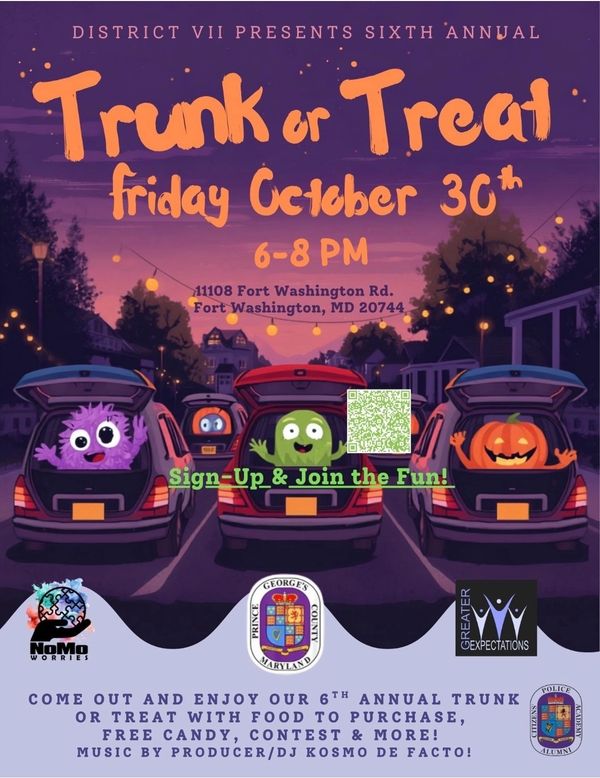 Trunk or Treat event on October 30th from 6-8 PM.