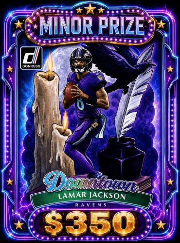 Football card featuring Lamar Jackson with $350 prize.