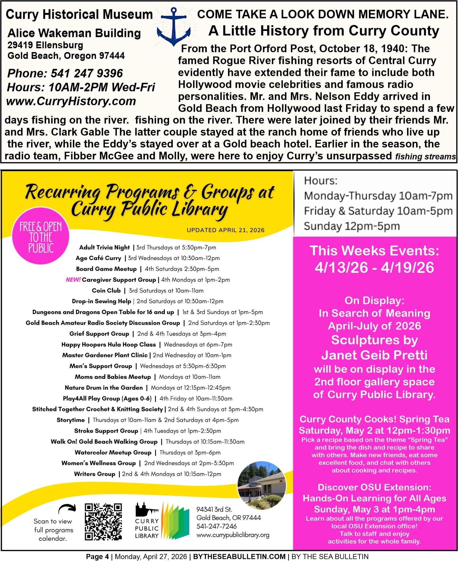 Community events and historical highlights from Curry County and Curry Public Library.