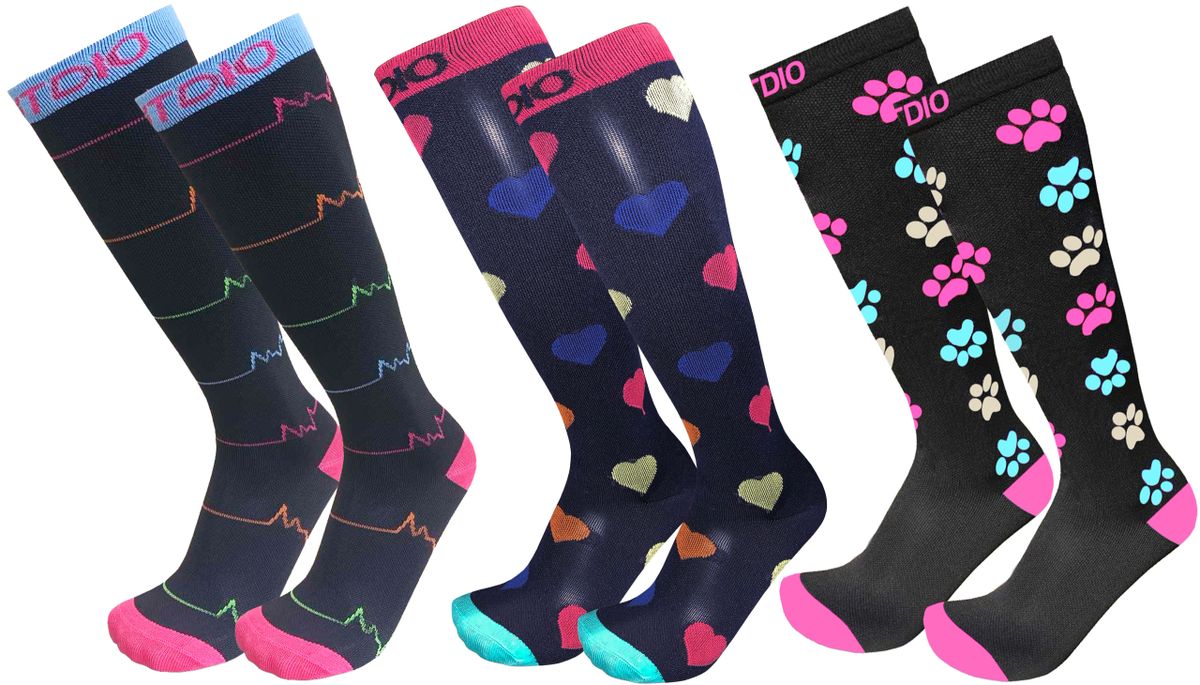 Plus Size Wide Calf Graduated 15-20mmHG 3-Pair Assorted EKG, Hearts & Doggy  Paws Compression