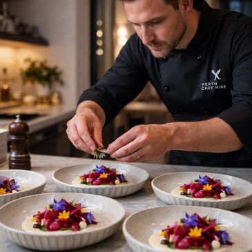 Private chef preparing restaurant-quality dishes for an in-home dining experience in Perth