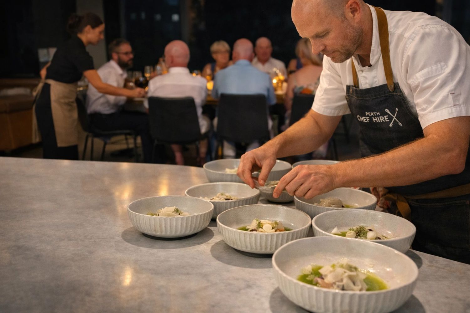 Private chef in Perth  plating restaurant-quality dishes for an in-home dinner party event  in Perth