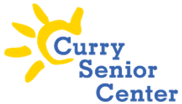 Logo of Curry Senior Center with a sun illustration.