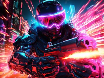 Futuristic laser tag player