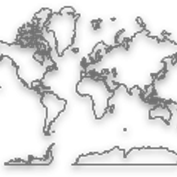 Black and white world map outline with some missing details.
