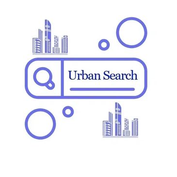 Logo for Urban Search with cityscape and magnifying glass icons.