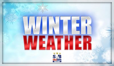 Graphic with bold text 'Winter Weather' on a frosty blue background with snowflakes.