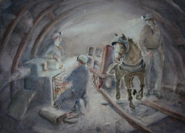 Electricians being "Observed "by pony
Watercolour 35x25