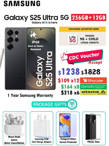 Samsung Galaxy S25 Ultra 5G with 256GB+12GB, IP68, and warranty.
