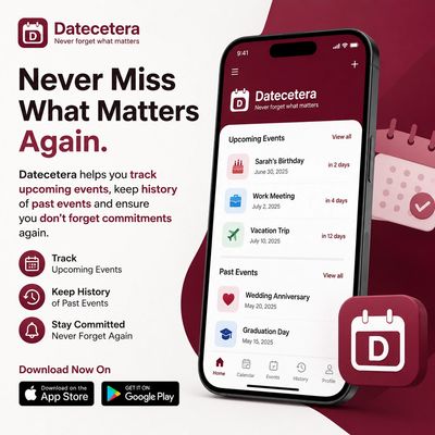 Datecetera app tracks events and commitments.