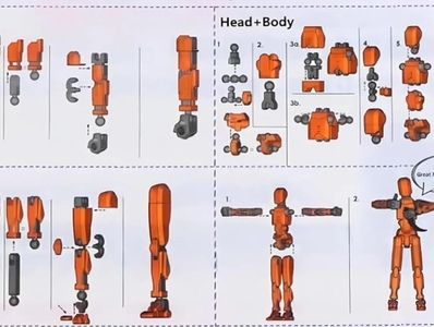Family Tree 3D T-13 model kit assembly guide showing printed armor parts, joints, and assembly steps