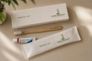 Eco-friendly dental kit with bamboo toothbrush and toothpaste from Alpine Essentials.