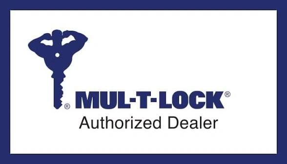 Logo of MUL-T-LOCK with authorized dealer text.
