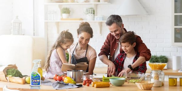 Family in kitchen enjoying odor free living