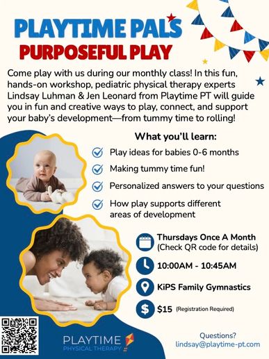 Monthly Playtime Pals class for babies 0-6 months to support development through playful activities.