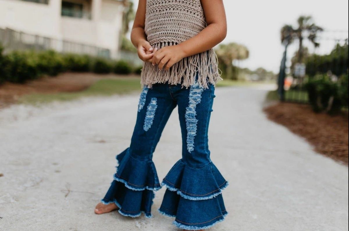 Girls Double Ruffle Flare Jeans - Blue