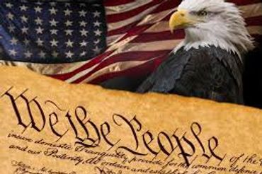 An eagle with the American flag and Constitution's 'We the People' text.