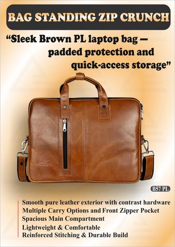 Sleek brown leather laptop bag with padded protection and multiple carry options.