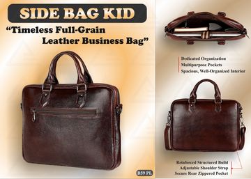 Elegant full-grain leather business bag with organized interior and adjustable strap.
