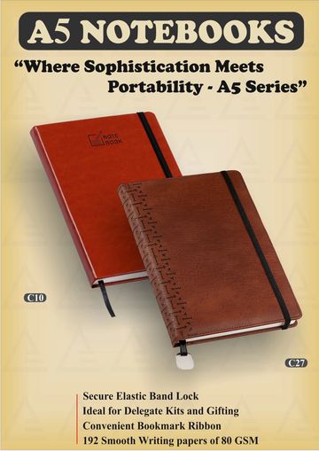 Two stylish A5 notebooks with elastic bands and bookmark ribbons.
