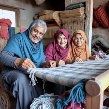 Kashmiri artisans making pashmina scarves