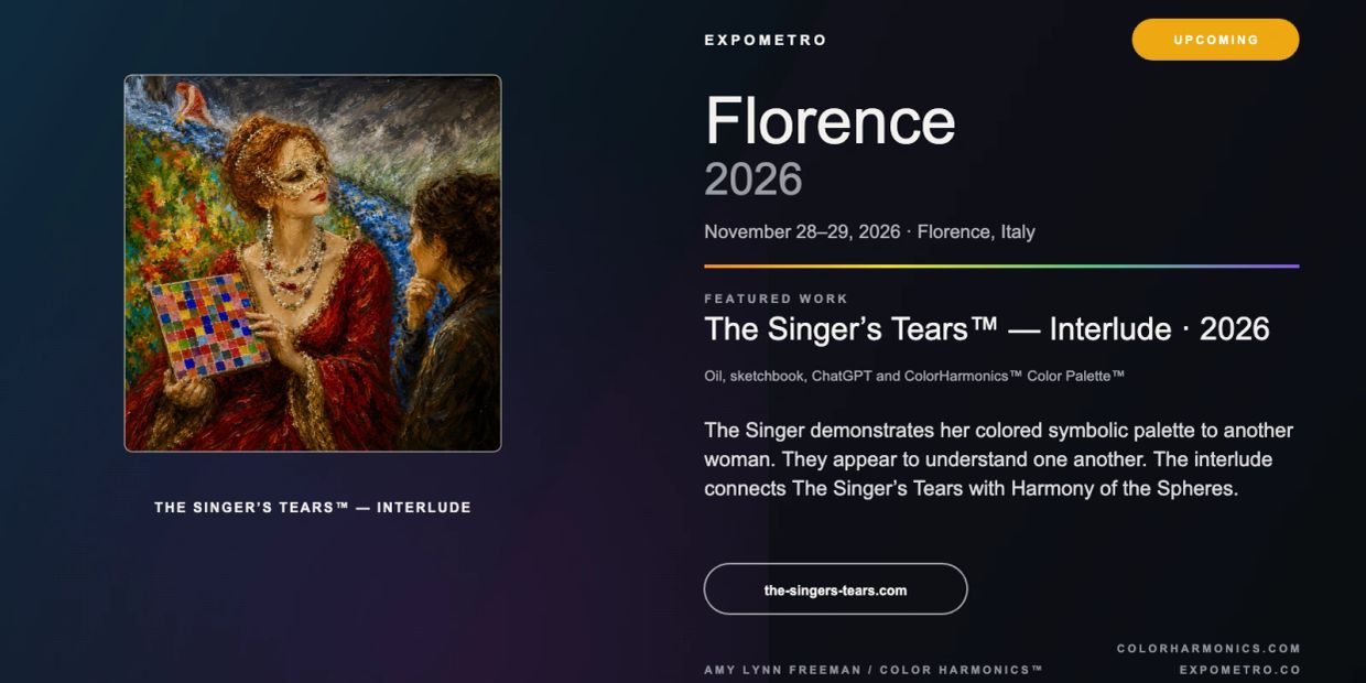 Art exhibition announcement for "The Singer's Tears™ — Interlude" in Florence, 2026.