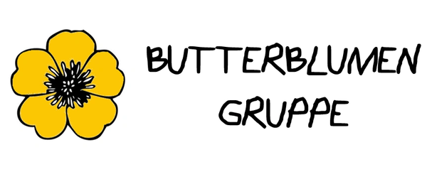 Gelbe Butterblume mit dem Schriftzug "Butterblumen Gruppe".