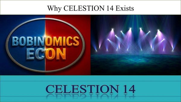 A humorous image explaining why CELESTION 14 exists with logos and stage lights.