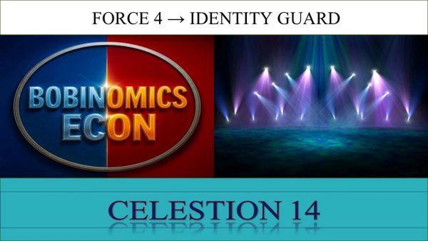 Logo and stage lighting with text 'Force 4 → Identity Guard' and 'Celestion 14'.