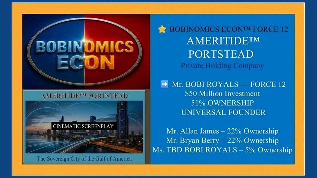 BOBINOMICS ECON presents AMERITIDE PORTSTEAD cinematic screenplay and ownership details.