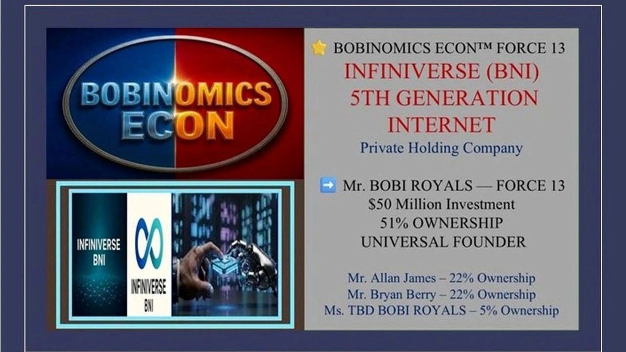 Bobinomics Econ's Infiniverse BNI 5th Generation Internet private holding company.