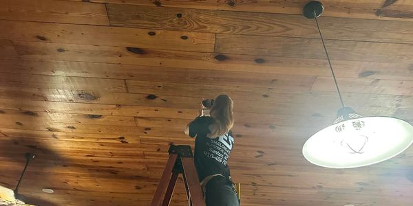 shalonda installing wafer lights at the depot in Angier NC