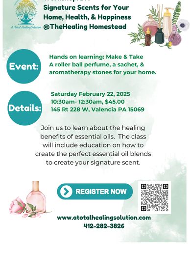 Join us to learn about the healing benefits of essential oils.  The class will include education on 