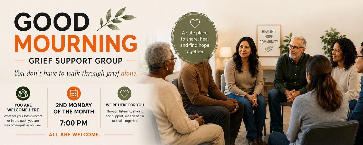 Grief support group meeting to share healing and hope together.