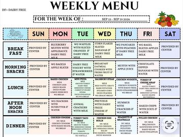 Weekly menu for Sep 13-19, 2026 with dairy-free options.