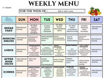 Weekly vegan menu from Sep 27 to Oct 3, 2026.