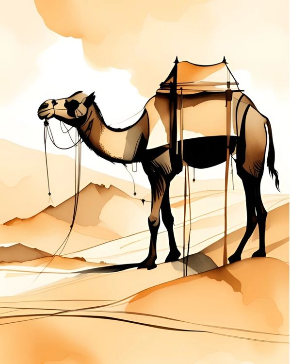 Camel in the desert dunes, shades of coffee brown