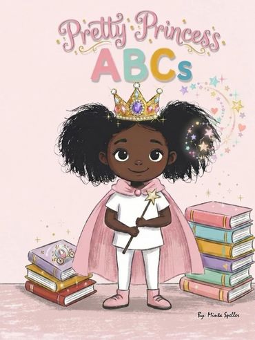 Illustration of a young princess with a crown and magic wand, surrounded by books.