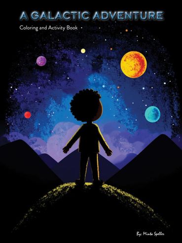 Child gazing at colorful planets in a galaxy.