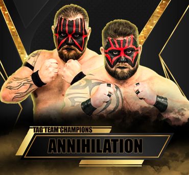 Tag team champions Annihilation with striking face paint pose together.