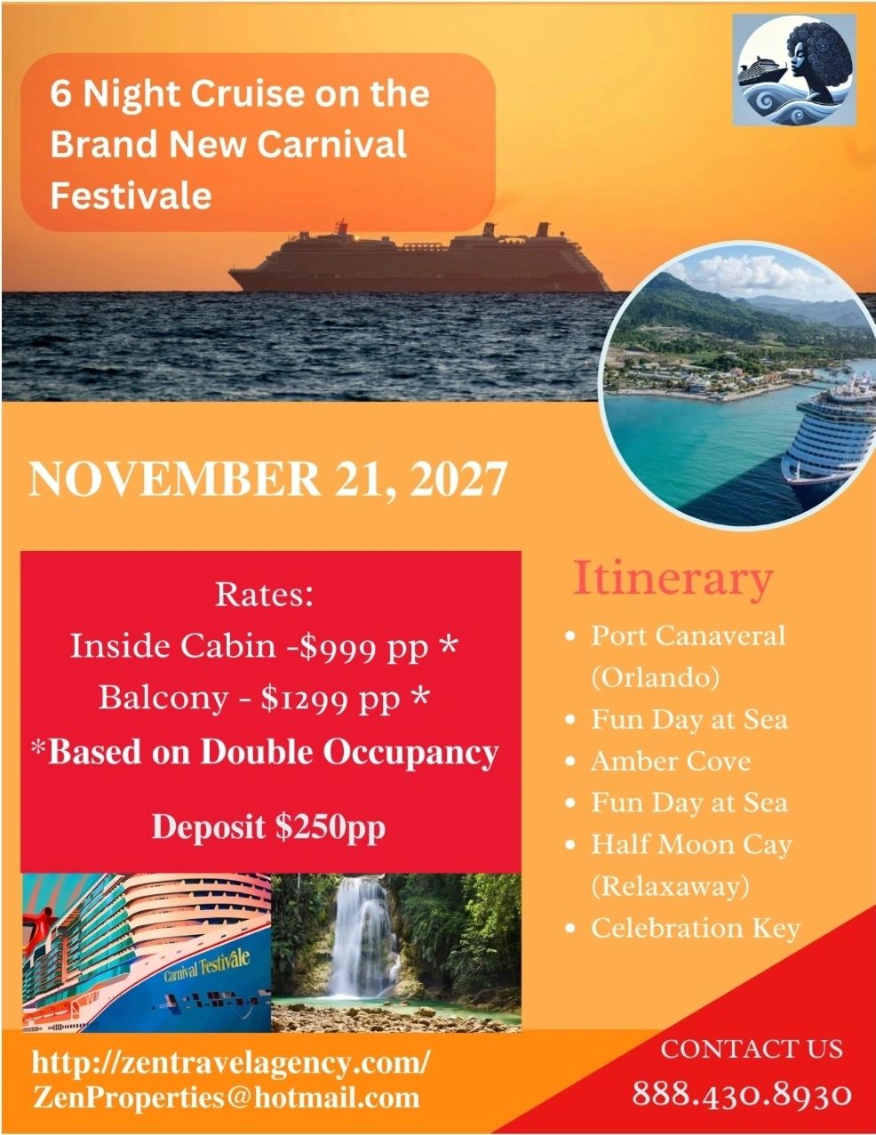 6-night cruise on Carnival Festivale starting November 21, 2027.
