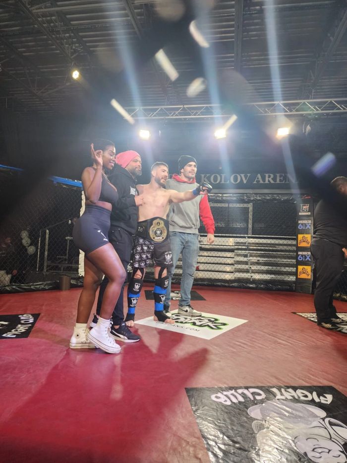 A Silverback fighter celebrating a win at fight night