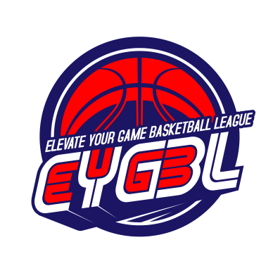 Logo of the Elevate Your Game Basketball League (EYGBL) with a red basketball.