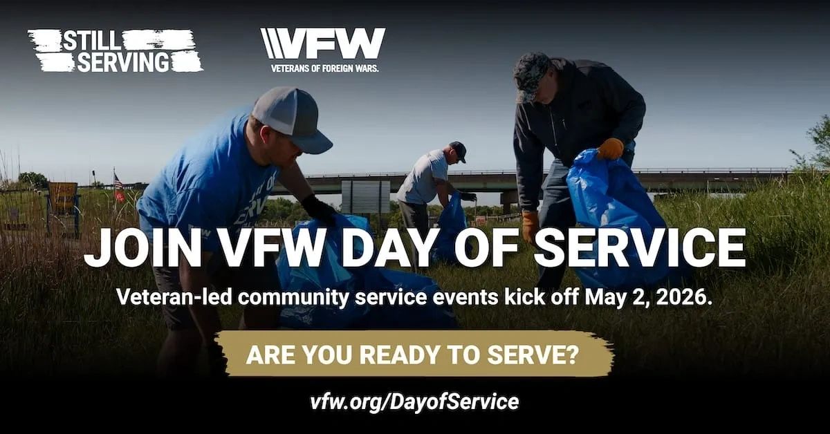 Veterans participate in a community cleanup event for VFW Day of Service.