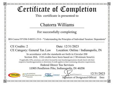 IRS Course FFYJM-T-00351-23-S - "Understanding the Principles of Individual Taxation: Dependents"