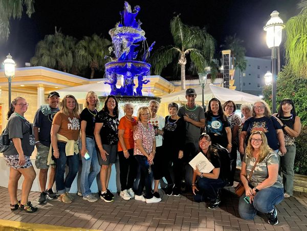 Safety Harbor Ghost and History Tour group in front of Safety Harbor Resort and Spa fountain