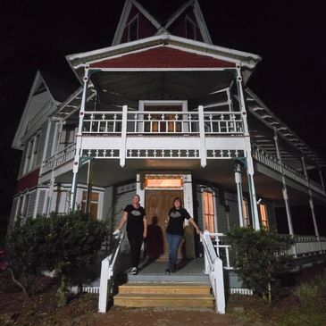 Cynthia and Ginger on the front porch of the May-Stringer House in Brooksville, Florida